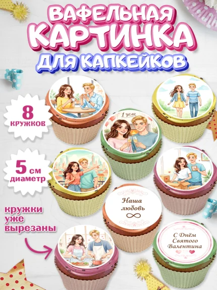 Вафельная картинка для капкейков, День Влюбленных, любовь, пара, сердце, Love, 14 февраля, арт. PT822389_1