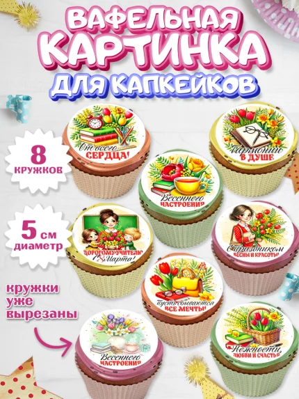 Вафельная картинка для капкейков, 8 марта, женский день, международный женский день, цветы, духи, арт. PT822850_1