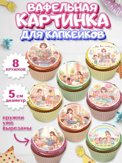 Вафельная картинка для капкейков, Подарок воспитателю, Выпускной в садике. Поздравление вопитателя, арт. PT823081_1