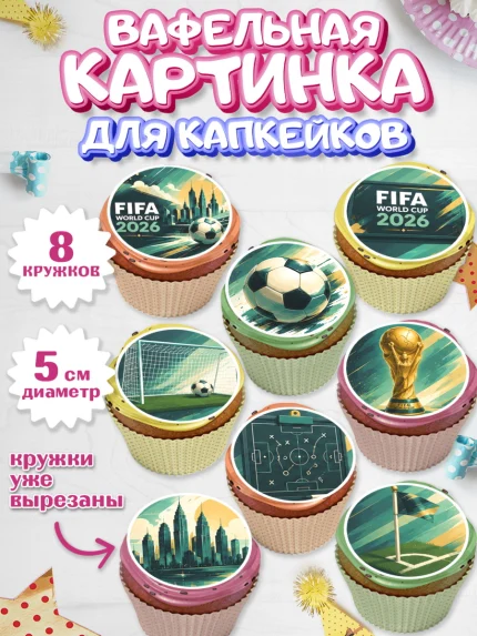 Вафельная картинка для капкейков, Чемпионат Мира по Футболу, футбол, мяч, FIFA, стадион, Девочка, арт. PT824129_1